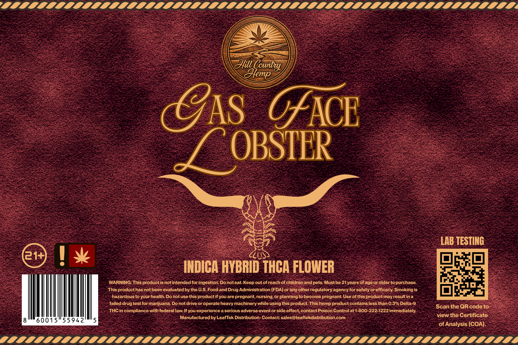 Hill Country Hemp Gas Face Lobster THC-A Flower (Hybrid)