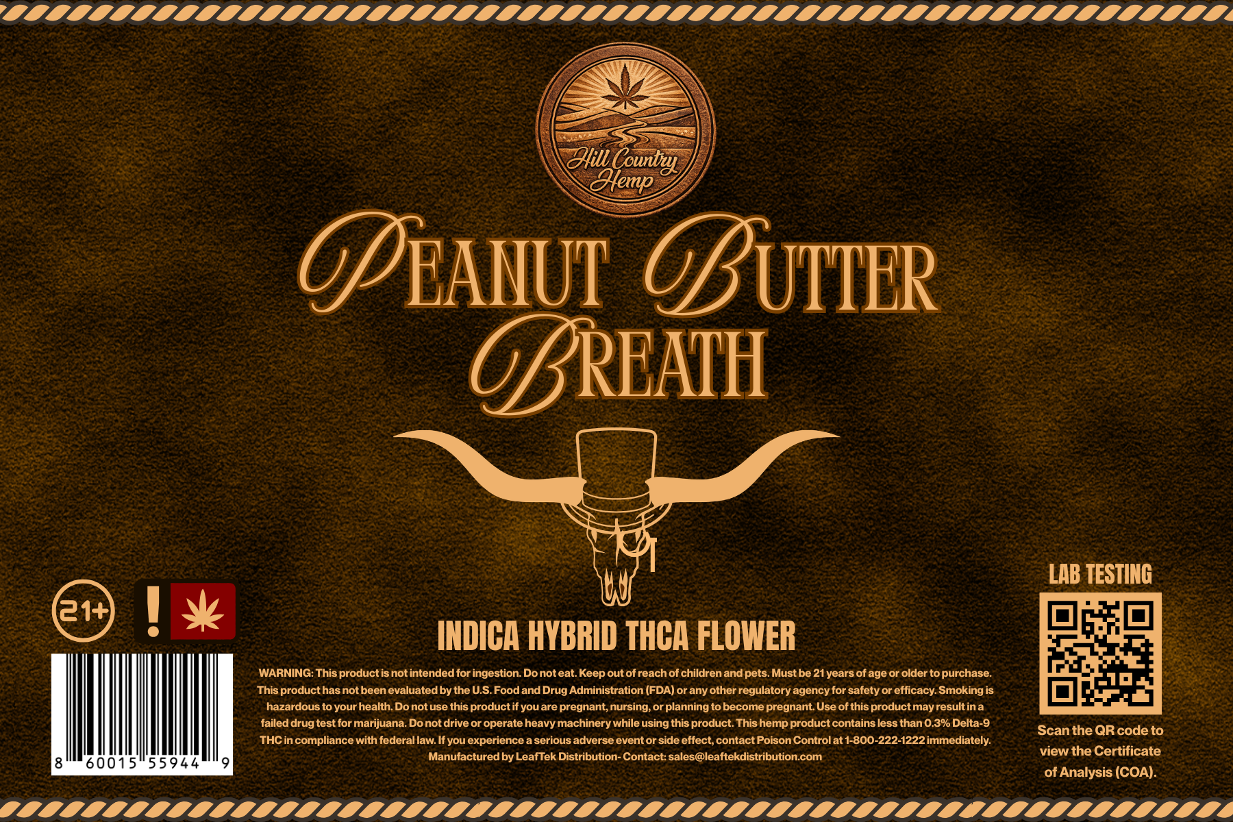 Hill Country Hemp Peanut Butter Breath THC-A Flower (Indica Hybrid)