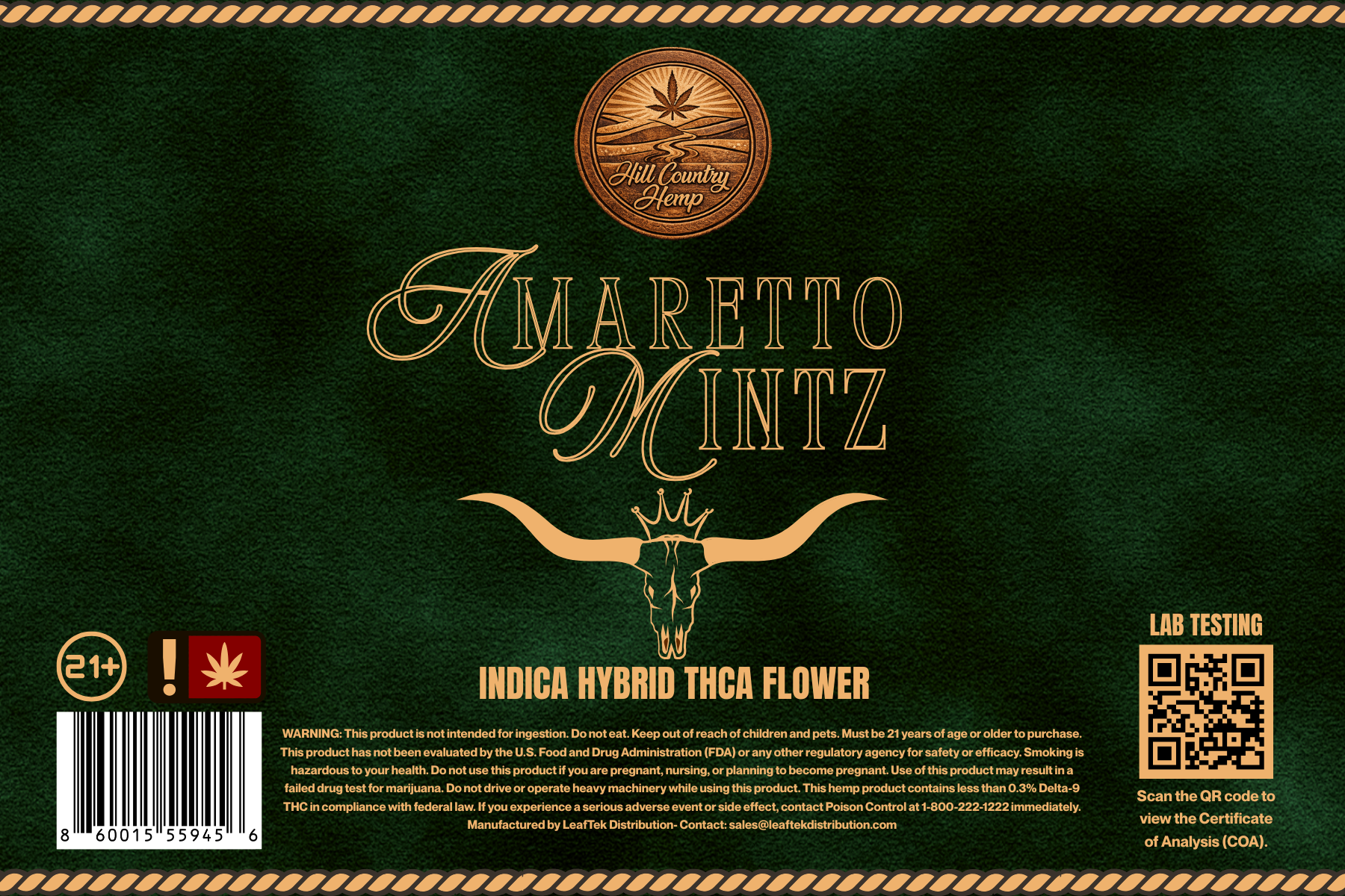 Hill Country Hemp Amaretto Mintz THC-A Flower (Indica Hybrid)