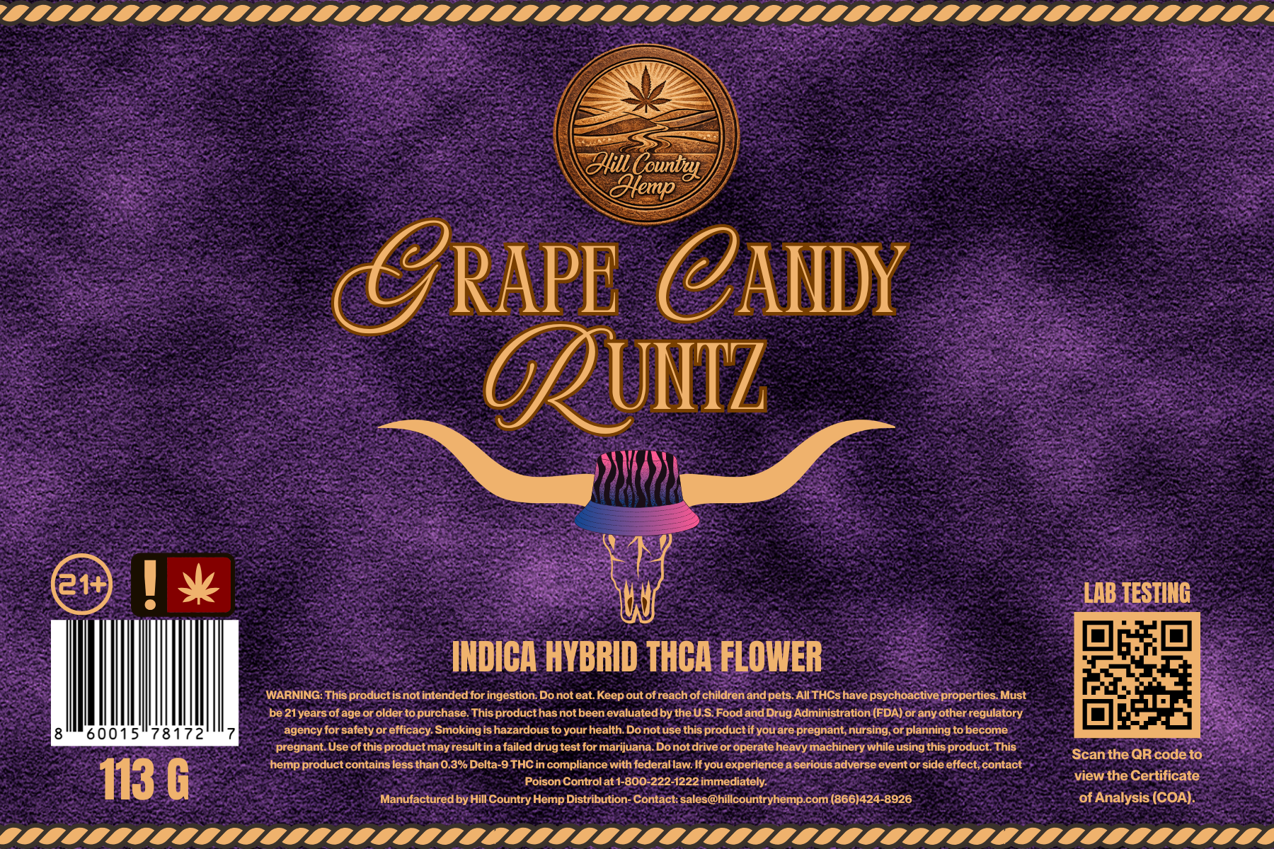 Hill Country Hemp Grape Candy Runtz THC-A Flower (Indica Hybrid)