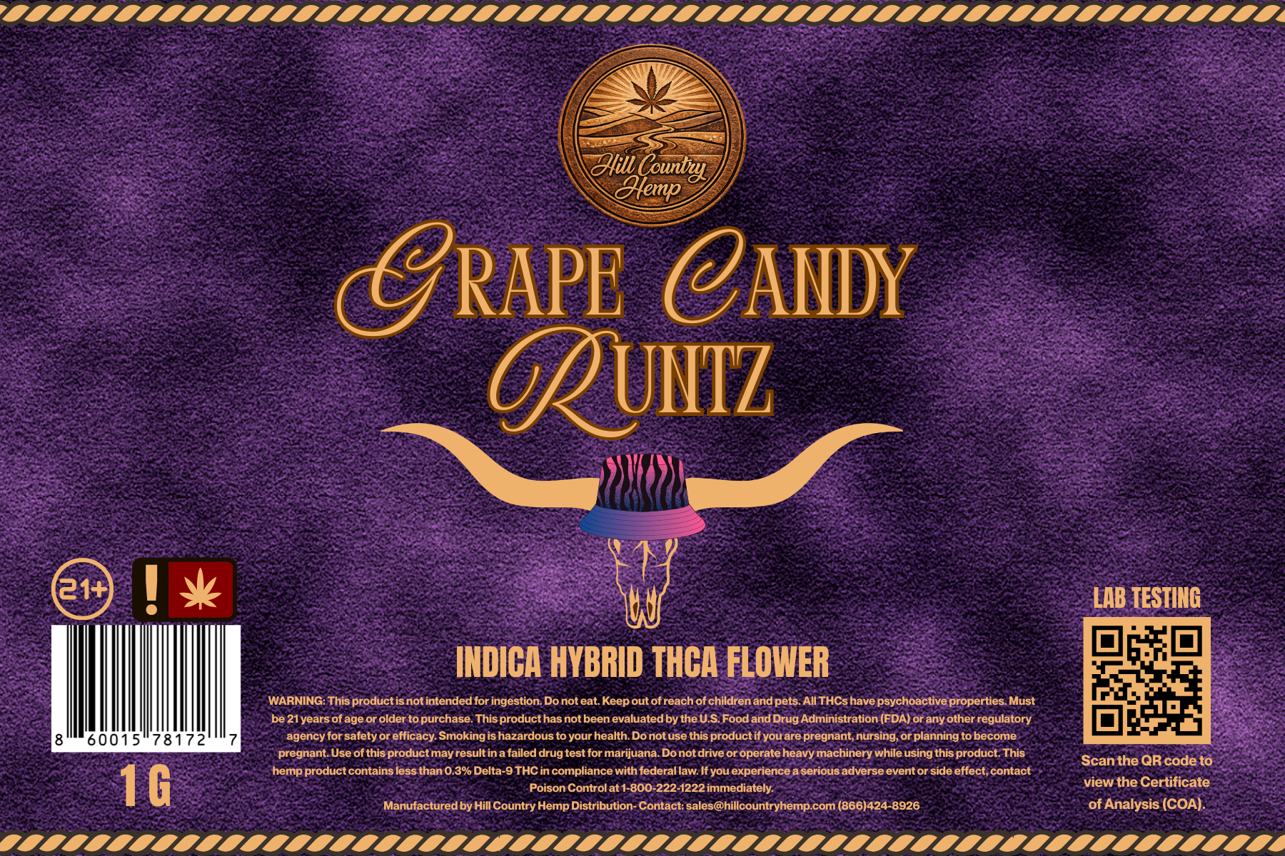 Hill Country Hemp Grape Candy Runtz THC-A Flower (Indica Hybrid)