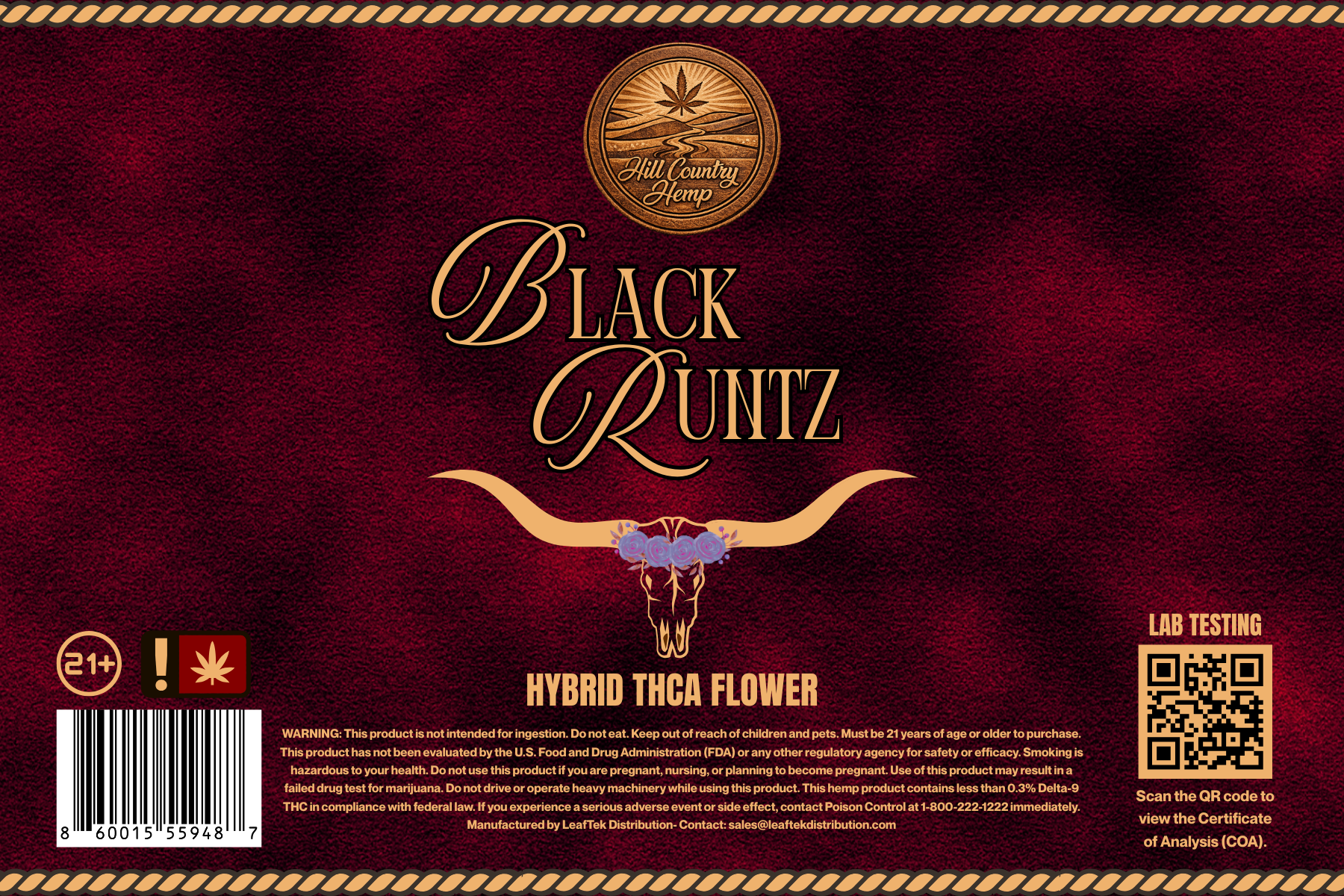 Hill Country Hemp Black Runtz THC-A Flower (Indica Hybrid)