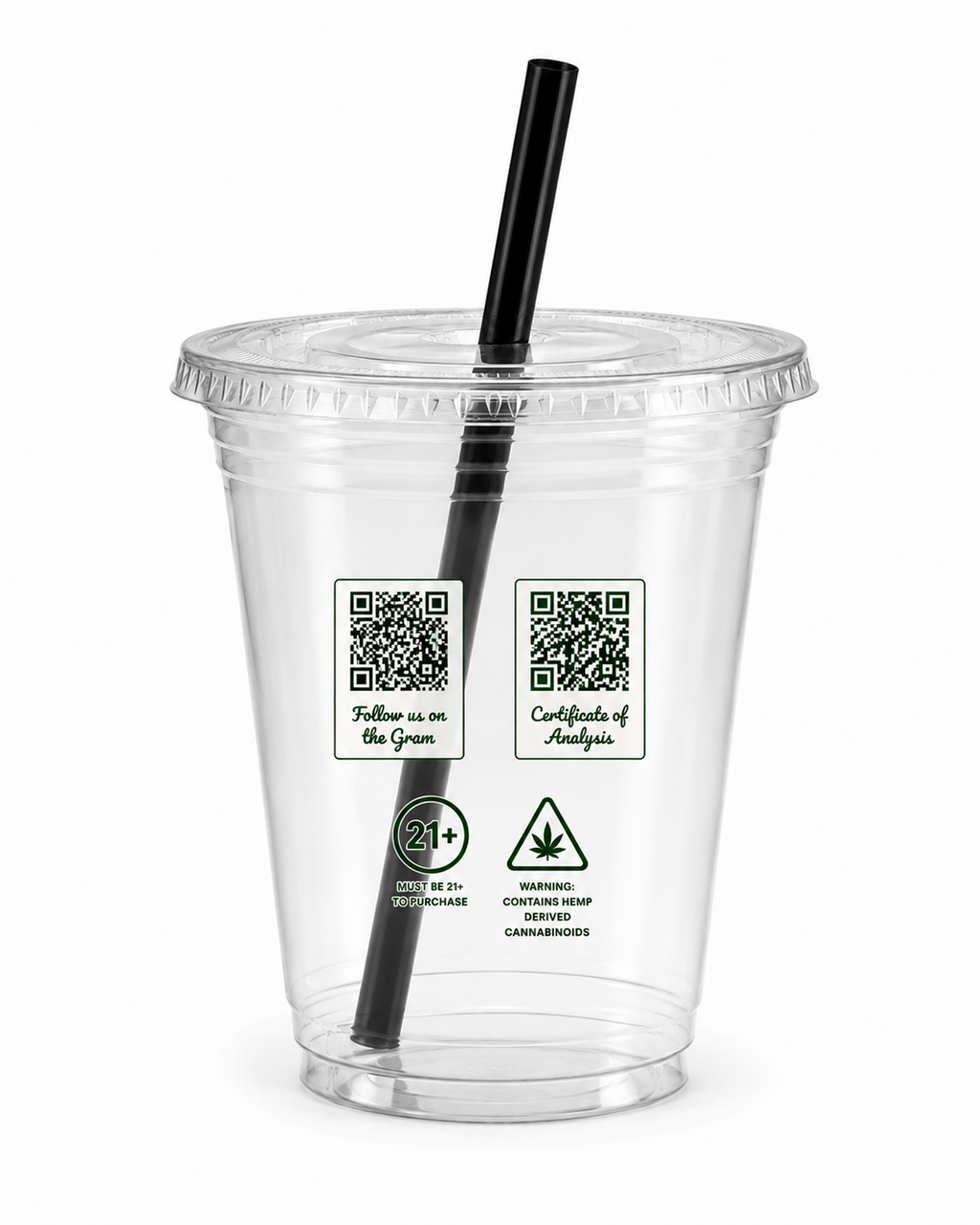 Hemp-A-Rita™ Printed Clear Cups + Flat Lids + Slushy Straws