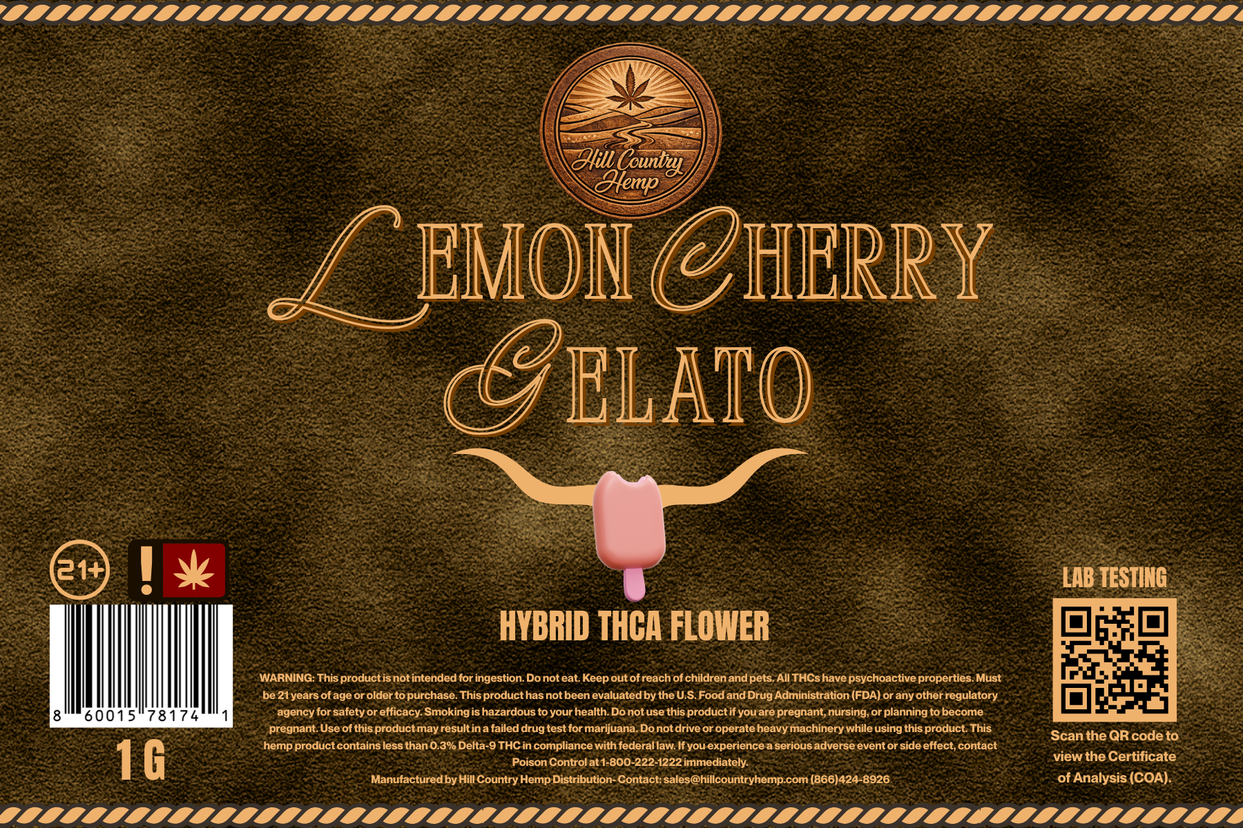 Hill Country Hemp Lemon Cherry Gelato THC-A Flower (Hybrid)