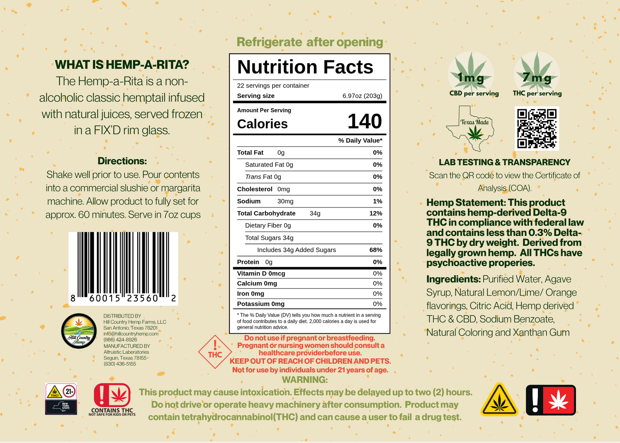Hill Country Hemp-a-Rita Limón
