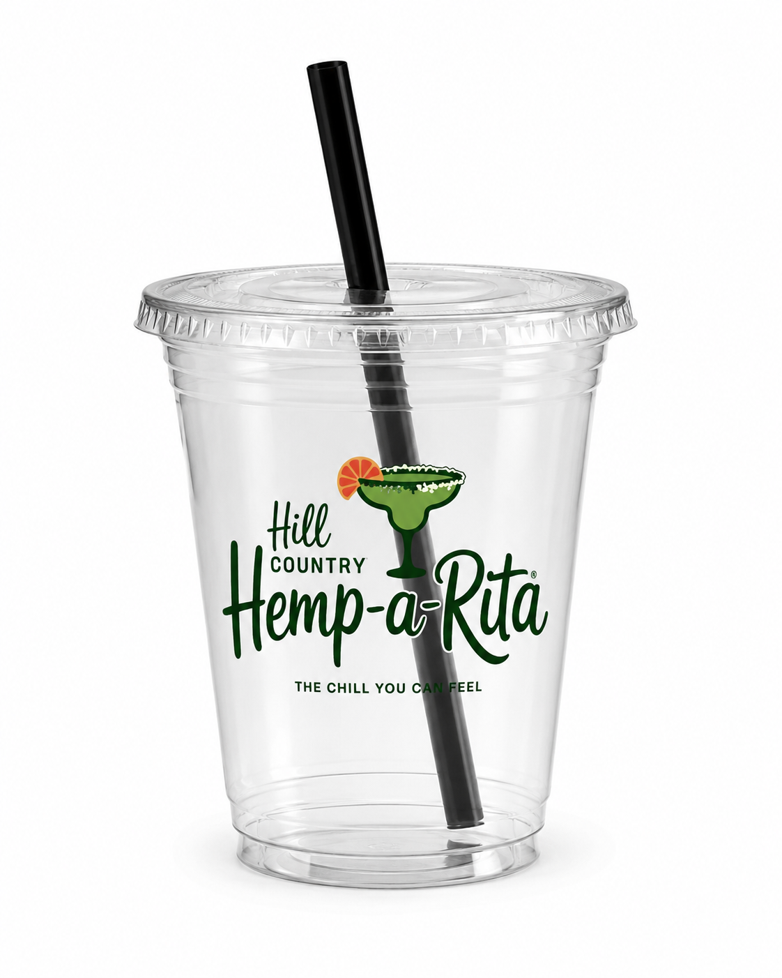 Hemp-A-Rita™ Printed Clear Cups + Flat Lids + Slushy Straws
